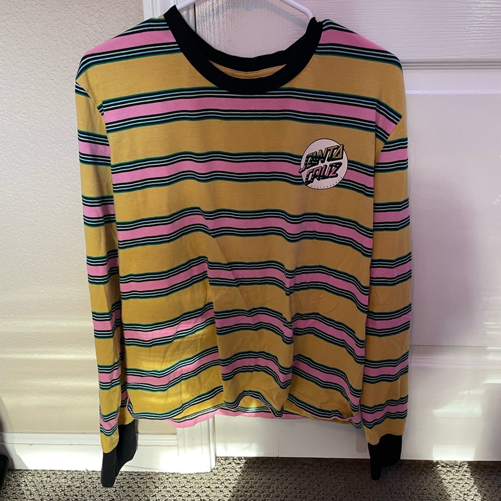 Yellow striped santa cruz long sleeve tee medium
